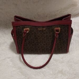 Calvin Klein Burgundy and Brown Shoulder Bag